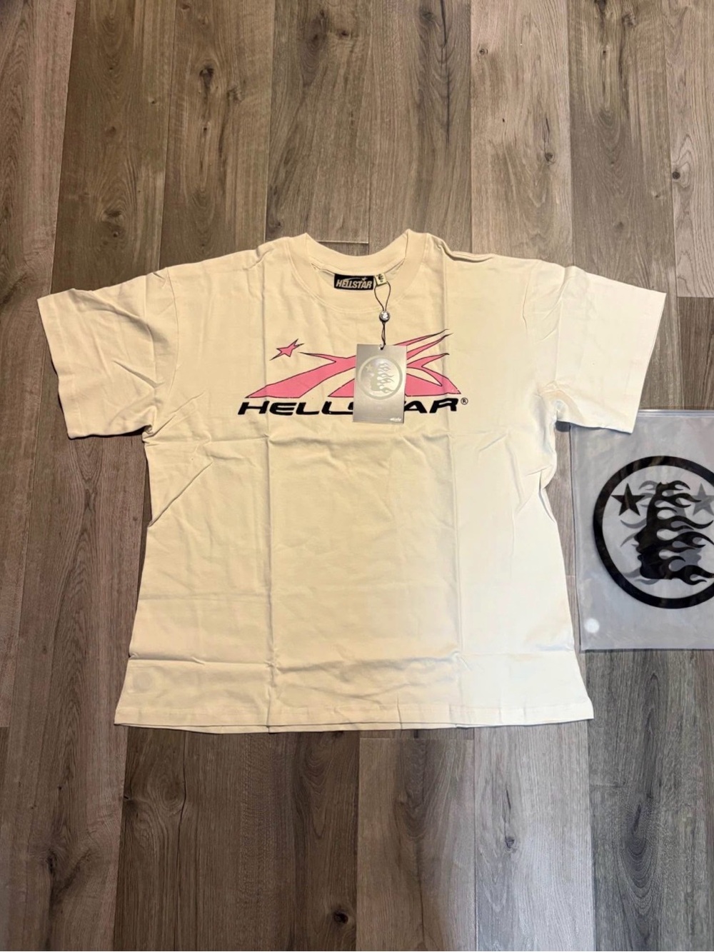 Hellstar Logo Graphic Tee in Cream with Pink Accent